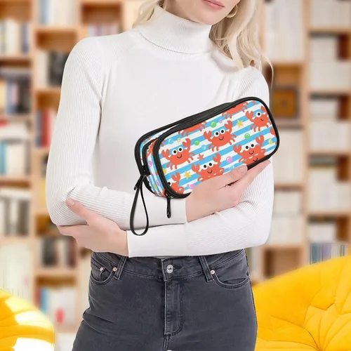 Miniatura 7 de Nylon Pencil Bags For Teen Girls Red Crab White Blue Stripe High Capacity Pencil Case Stationery Organizer for College Teen Girls estuche