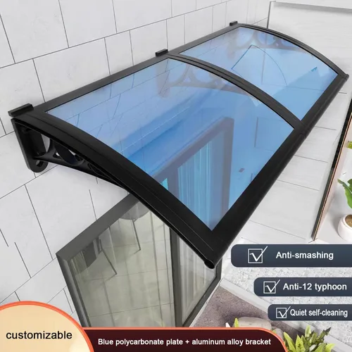 Miniatura 3 de Cubierta de policarbonato azul para puerta delantera, toldo de lluvia, toldo de aluminio para patio, porche, toldo de entrada, balcón silencioso