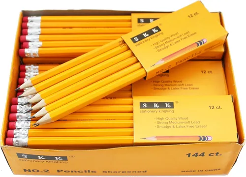 Skkstationery Lápices preafilados, lápices afilados con goma de borrar, lápiz #2 HB, 144/caja.