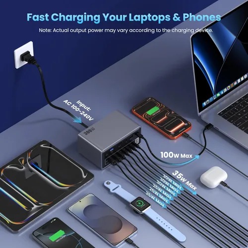 Miniatura 3 de Estación de acoplamiento USB 20 en 1, estación de carga de 300 W, concentrador USB-C de triple pantalla con HDMI 2x4K, DP, VGA, Ethernet, 7 puertos
