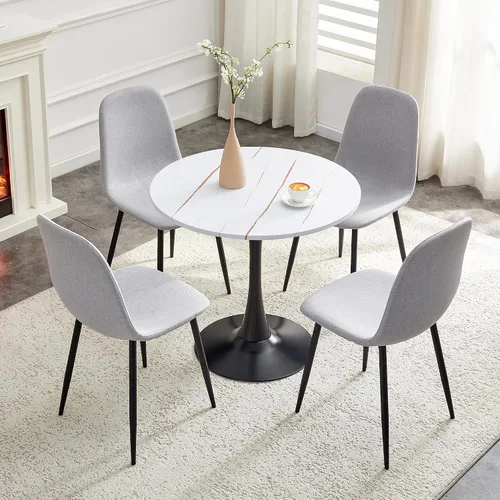 Miniatura 18 de Mesa redonda de cocina y sillas para 4, mesa de comedor redonda pequeña con sillas de gamuza de tela, juego de mesa de bistró de 32 pulgadas