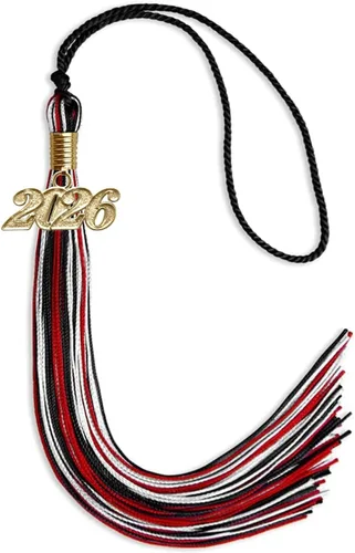 Miniatura 31 de Endea Graduation Borla mixta de triple color con gota de fecha dorada (negro/dorado/blanco, 2021)