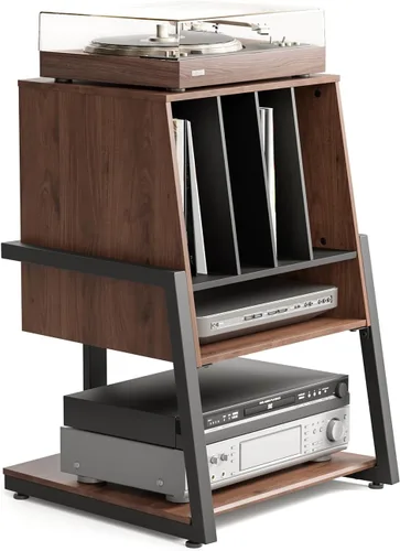 Miniatura 11 de FITUEYES Soporte para tocadiscos de diseño con almacenamiento de discos de vinilo, soporte para tocadiscos con estación de hasta 120 piezas, pequeño