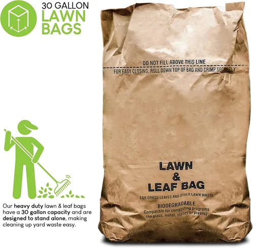 Miniatura 3 de Bolsas de papel kraft de 30 galones para césped y hojas (paquete de 10) bolsas de basura de papel grandes ecológicas resistentes a desgarros