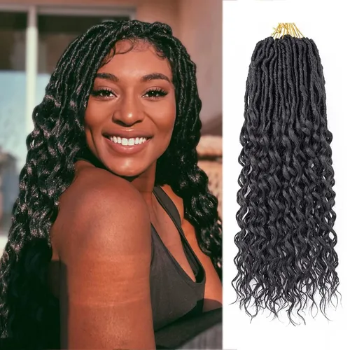 Miniatura 8 de Extensiones de cabello sintético de ganchillo con extremos rizados profundos de 24 pulgadas, paquete de 8 paquetes de trenzas sintéticas suaves de 1b