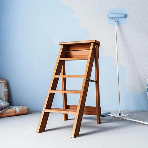 Miniatura 4 de Escalera de madera de 5 niveles, taburete plegable para el hogar, estante de almacenamiento multiusos para flores, escalera de escalera