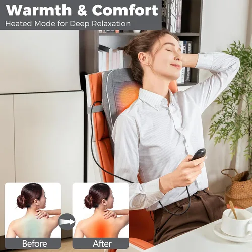 Miniatura 4 de Brelley Almohada Masajeadora Shiatsu para Cuello y Espalda con Calor, Masaje de Amasamiento de Tejido Profundo, Masajeadores Eléctricos con Cabeza