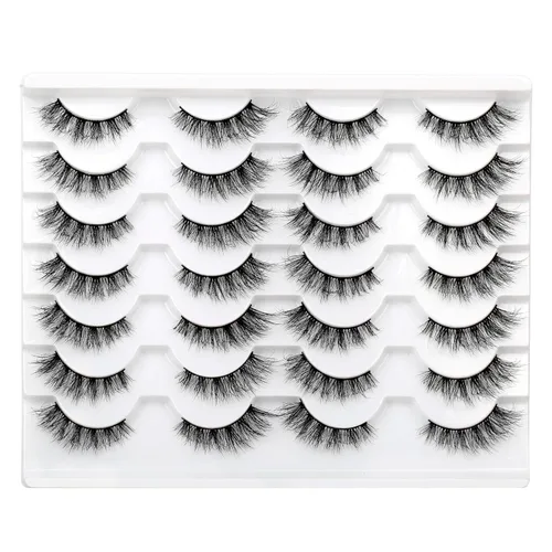 Miniatura 48 de Medias pestañas postizas con banda transparente, finas, estilo ojo de gato, naturales, cortas, pequeñas, acento 3/4, de visón sintético, tiras