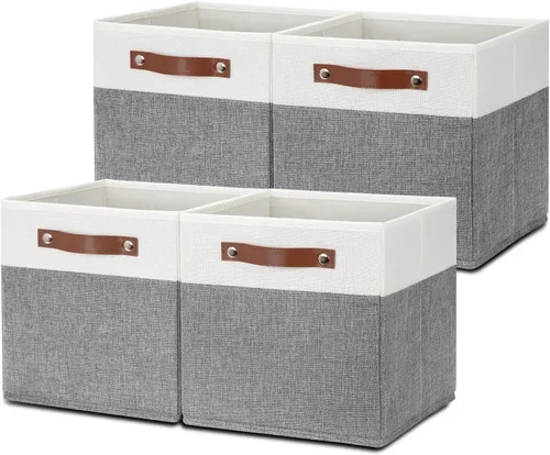 Miniatura 23 de HNZIGE Juego de 4 cubos de almacenamiento de tela, organizadores plegables para estantes, hogar, cubos decorativos para el hogar, juguetes, armario