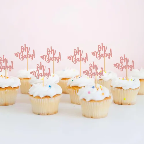 Miniatura 5 de Ercadio 24 piezas Oh Baby Cupcake Toppers Glitter Rose Gold Cake Topoper para niños o niñas, temática de baby shower, cupcakes, fiesta de cumpleaños