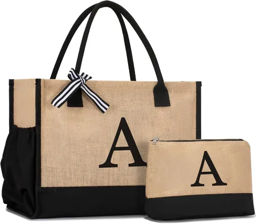 Miniatura 118 de Initial Canvas Tote Bag Birthdays Gift for Women Mom Teacher Friend Bridesmaid,Custom for Wedding Beach Holidays