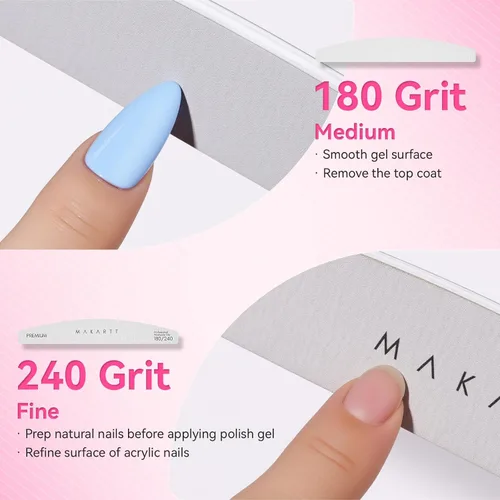 Miniatura 3 de Makartt Lima de uñas – Tablas de esmeril de grano 180/240 para uñas, 2 limas de uñas de doble cara para preparación y pulido de uñas naturales, kit