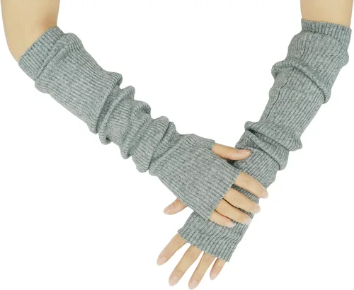 Miniatura 15 de Guantes cálidos de cachemira de brazo largo para mujer, guantes de invierno acogedores sin dedos, calentadores de brazos suaves, gran regalo