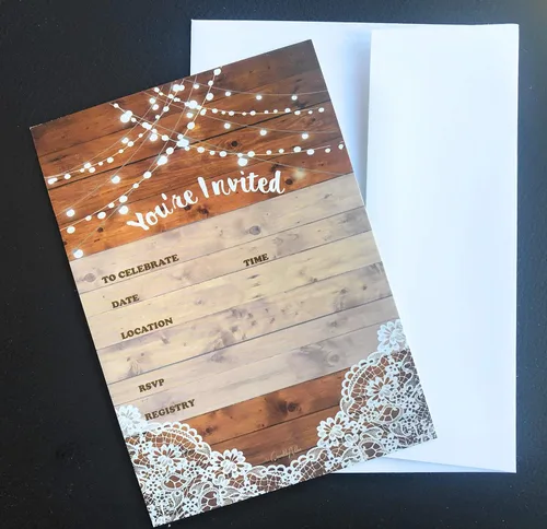 Miniatura 4 de 25 invitaciones rústicas y 25 sobres para bodas, despedidas de soltera, cumpleaños, compromisos, despedidas de soltera. Este estilo rústico