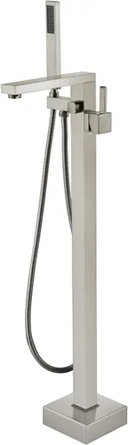 Miniatura 10 de Wowkk Grifo de bañera independiente, relleno de bañera de oro cepillado, montaje en piso, grifos de baño de latón con una sola manija con ducha