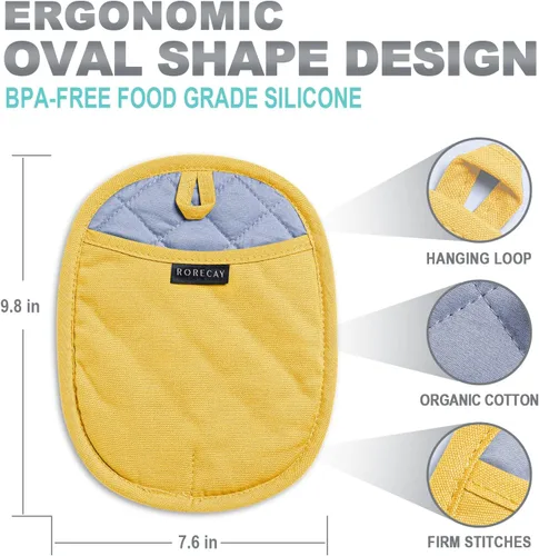 Miniatura 4 de Paquete de 2 soportes de silicona para ollas de cocina resistentes al calor hasta 500 °F, almohadillas calientes grandes antideslizantes con Amarillo