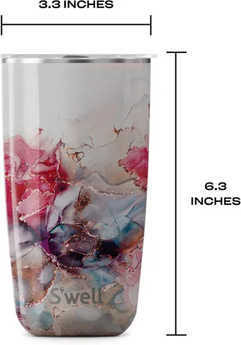 Miniatura 4 de S'well Taza de acero inoxidable con tapa deslizante, 18 onzas, Mármol Rosa, contenedores aislados al vacío de triple capa, mantiene las bebidas