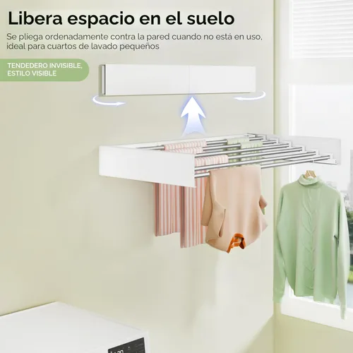 Miniatura 3 de Vikaqi Tendedero de ropa para montar en la pared de 40 pulgadas, plegable para colgar en la pared, estante de lavandería plegable para interiores