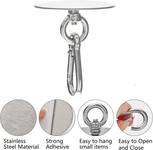 Miniatura 6 de Sankoly 4 ganchos de techo autoadhesivos de acero inoxidable, ganchos de pared sin clavos para cocina, baño, sala de estar, techo