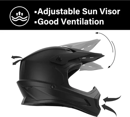 Miniatura 3 de XFMT - Juego de casco DOT de cara completa con gafas y guantes para motocross, cuatrimoto y vehículos todoterreno para niños y jóvenes, diseño negro