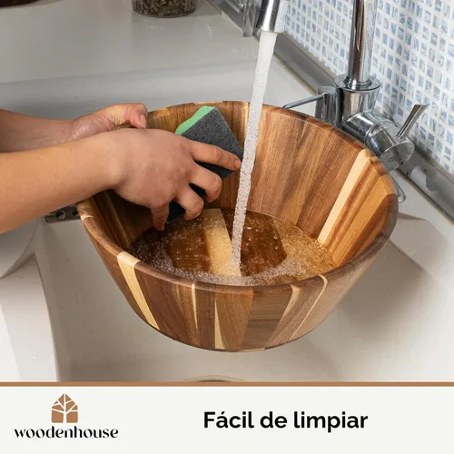 Miniatura 7 de Woodenhouse Tazón de ensalada de madera, tazón para ensalada, tazón de madera - 12" Diseño redondo, tazón de frutas hecho a mano, duradero