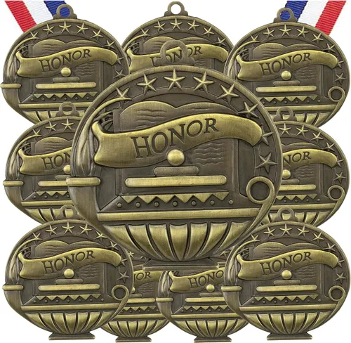 Miniatura 14 de Express Medals Pack of 10 (or More) Engraved Scholastic Honor Roll Award Medals with RWB Neck Ribbons