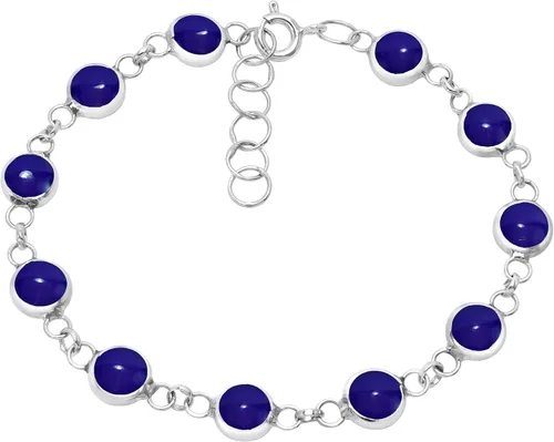 Miniatura 2 de AeraVida Pulsera de tenis de plata esterlina 925 con lapislázuli azul simulado y nácar 2 en 1, Resina