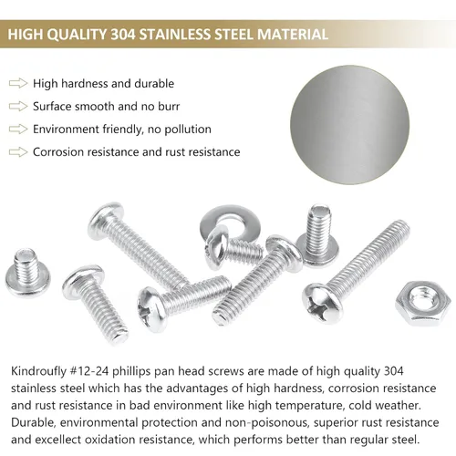 Miniatura 2 de 104 piezas #12-24x 5/16", 3/8", 1/2", 5/8", 3/4", 7/8", 1", 1-1/4", Kit surtido de tornillos de máquina Phillips con cabeza de sartén, tuercas