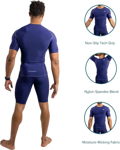 Miniatura 4 de CompressionZ playera mangas cortas, compresión muscular para correr, hacer ciclismo y ejercicios, para hombre