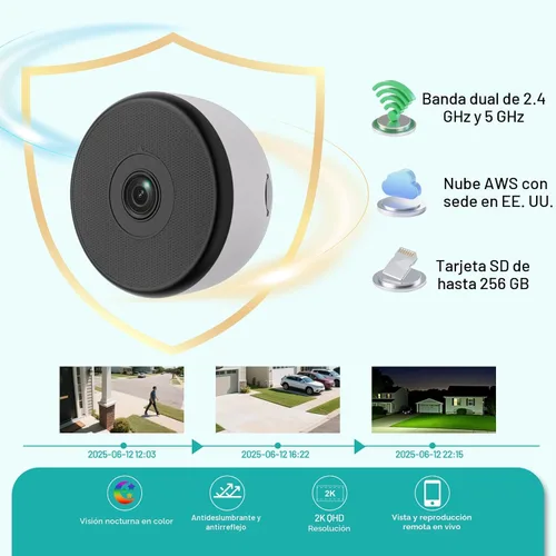Miniatura 6 de Cámara de ventana 2K, cámara domo WiFi 5G y 2.4GHz para interiores para seguridad en el hogar con visión nocturna a todo color, detección humana