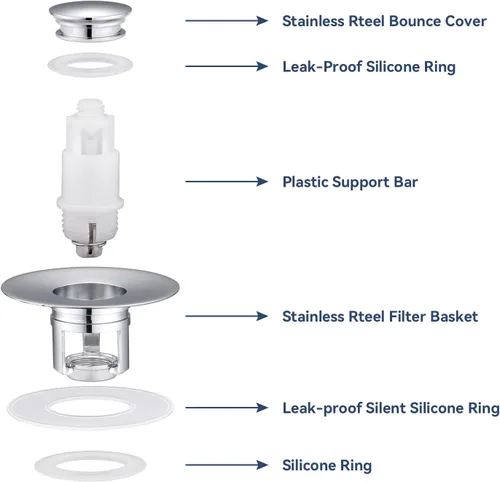 Miniatura 6 de Tapón universal 2 en 1 para lavabo de baño, paquete de 2 coladores de drenaje emergente para lavabo para orificios de drenaje de lavabo de Plata