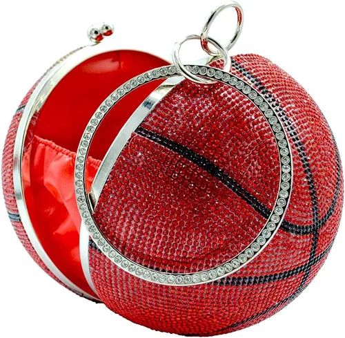 Miniatura 34 de UMREN Bolso cruzado con forma de baloncesto para mujer, con diamantes de imitación, bola redonda de cristal, bolso de mano para fiesta de boda