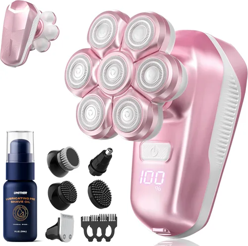 Miniatura 9 de Afeitadora eléctrica para mujeres, maquinilla de afeitar eléctrica con cabezales de afeitado magnéticos 7D, kit de recortadora de cabeza calva