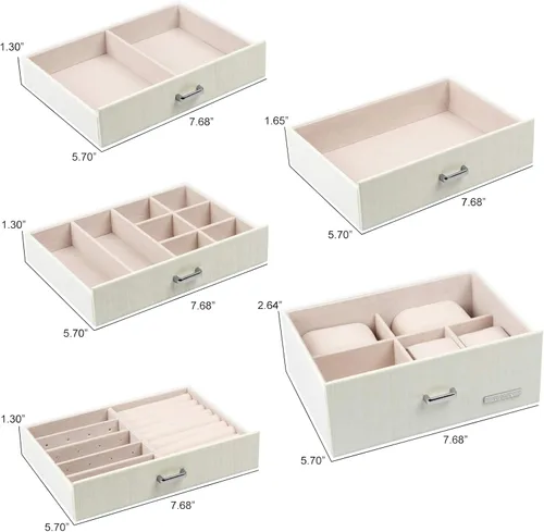 Miniatura 5 de Homde Caja de joyeríaorganizadorestuche 2 en 1 de piel sintética con estuche de viaje pequeño, regalo para niñas o mujeres (grano de madera blanca)