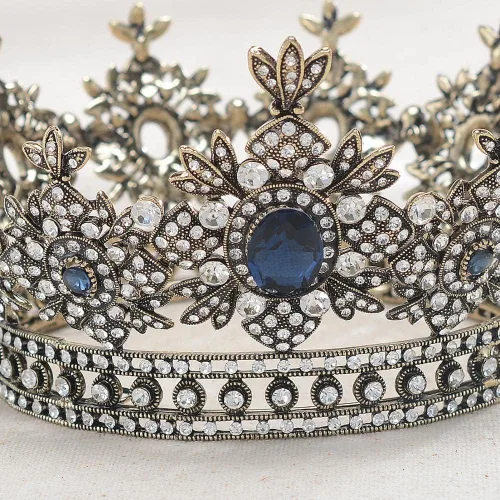 Miniatura 6 de hair jewelry crown tiaras for women European retro baroque round bridal crown ring headdress wedding accessories style atmosphere (Metal color A)