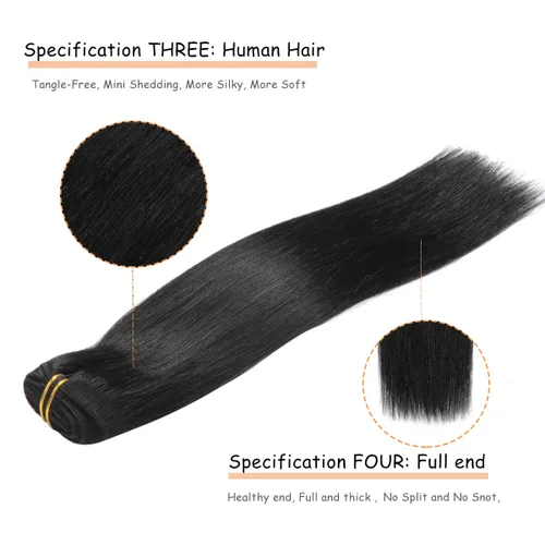Miniatura 5 de Caliee Extensiones de cabello con pinzas de cabello humano 14 pulgadas Color 1 Negro azabache trama doble invisibles Extensiones de cabello humano