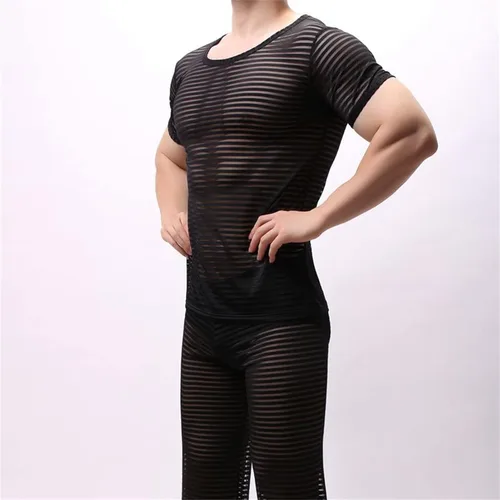 Miniatura 3 de Camisetas de verano transpirables de seda de hielo para hombre, de manga corta, para cultivar fitness, cuello redondo, blusa transparente