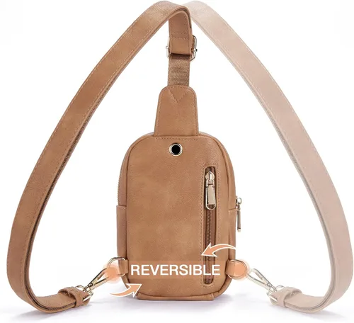 Miniatura 110 de Telena Riñonera pequeña para mujer, de cuero, cangureras, bolsa de pecho para mujer