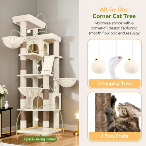 Miniatura 5 de Globlazer Árbol para gatos extra grande, torre de 80 pulgadas XXL de altura, árbol para gatos alto para múltiples gatos de interior, gatos adultos