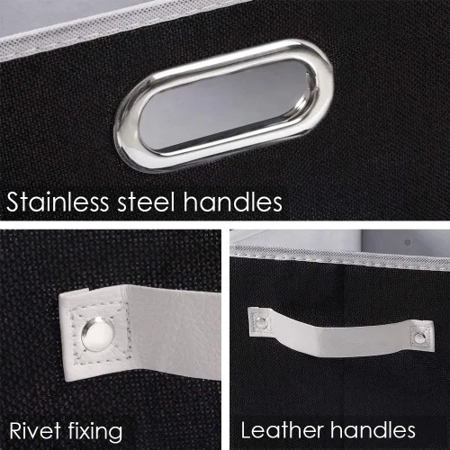 Miniatura 4 de PRANDOM Contenedores de almacenamiento plegables más grandes para clóset [5 unidades] cestas decorativas de tela de lino con asas de cuero y metal