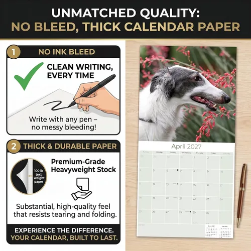 Miniatura 6 de Calendario Borzoi 2025 2026 – Calendario mensual de pared de raza de perro – 12 x 24 pulgadas abierto – Papel grueso que no se corre – Regalar