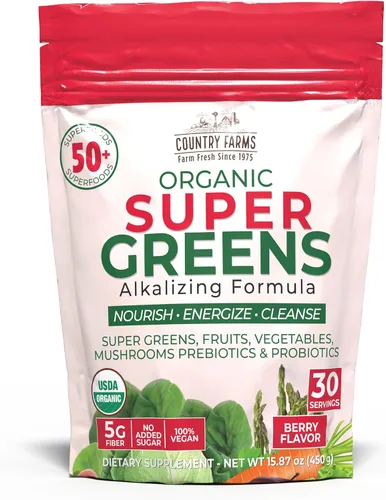Miniatura 12 de Country Farms Super Greens Sabor piña y mango, 50 súper alimentos orgánicos, mezcla de bebida orgánica USDA (pasto de trigo, espirulina, clorella)