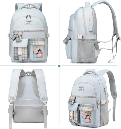 Miniatura 4 de kadilong Mochila de 17.3 pulgadas para niñas adolescentes, bonita mochila para escuela secundaria, universidad, laptop, para mujeres, mochila Azul