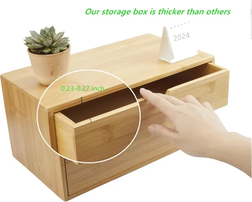 Miniatura 5 de Charmewooden Organizador de escritorio de bambú con cajones, organizador de encimera con cajones, cajón de almacenamiento de maquillaje, 2 cajones
