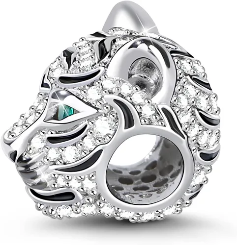 Miniatura 8 de GNOCE Dijes de lobo de tigre para pulsera de plata de ley 925 con cuentas de cabeza de animal y león para mujeres, hombres, niñas, niños, collar