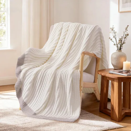Miniatura 29 de WRENGONGE - Manta a rayas de color caqui, suave, acogedora, mullida, cálida, para sillón, sofá, cama o viajes, ligera, 50 x 70 pulgadas, regalo
