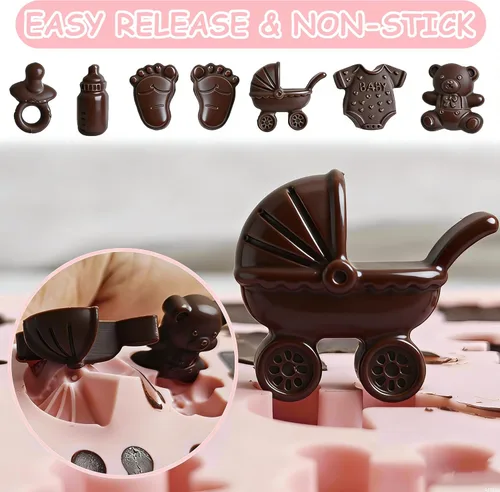 Miniatura 4 de 2 moldes de chocolate para baby shower, pies de bebé, carro, moldes de silicona de enfermería para chocolate, caramelos, gomitas, resina, jabón