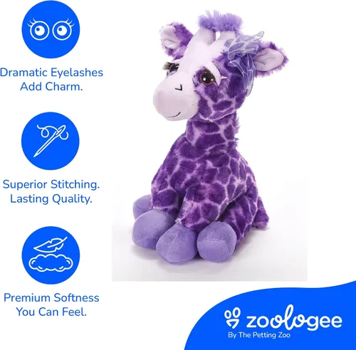 Miniatura 7 de The Petting Zoo Peluche de jirafa morada, animales del zoológico de Lash'z, juguete de peluche de jirafa de 12 pulgadas