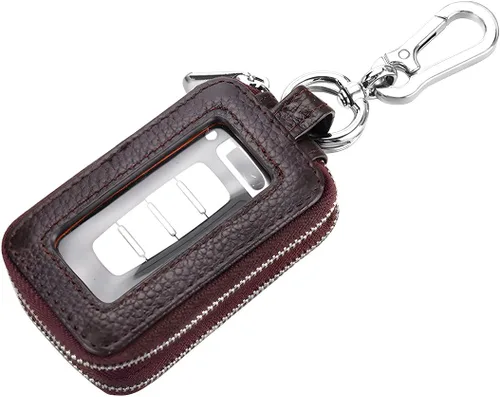 Miniatura 12 de BELOMI Funda para llave de coche, llavero de cuero genuino con cuerda y cierre de cremallera, funda protectora para llaves para hombres y mujeres