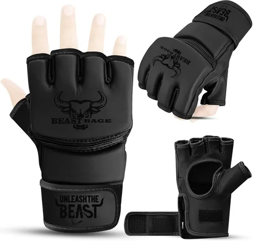 Miniatura 11 de BEAST RAGE Guantes de artes marciales para hombres y mujeres, guantes de artes marciales para combate, palma ventilada, cuero vegano, lucha